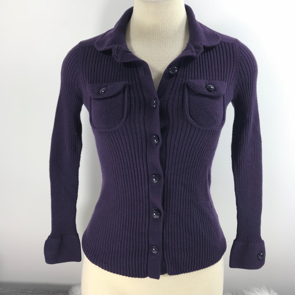 Dark Purple Large Button Down Pocket Sweater - image 1
